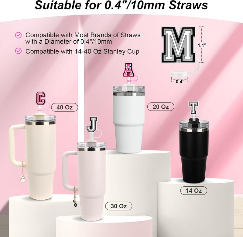 Buvizas 4PCS Compatible with Stanley Cup Accessories, 2PCS 0.4"/10MM Straw Cover Cap for Stanley Cup and 2PCS Butterfly Letter Charms for Stanley Cups 30&40 Oz, Straw Toppers for Stanley Cups (Letter J) - Image 2